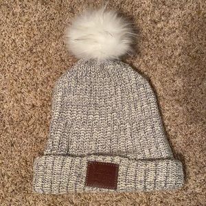 Grey and white Love your Melon Pom Pom Beanie